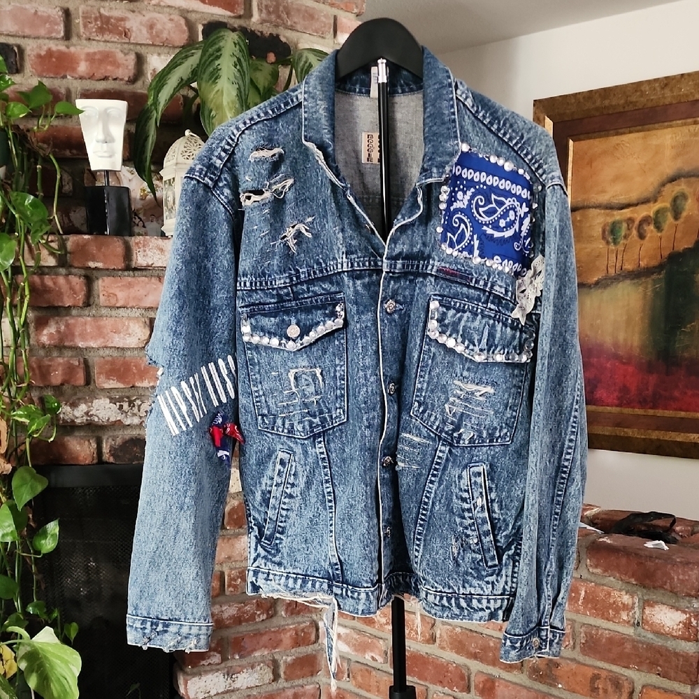 Nipsey Hussle Crenshaw Denim Jacket Distressed Streetwear Blue Jean Jacket L
